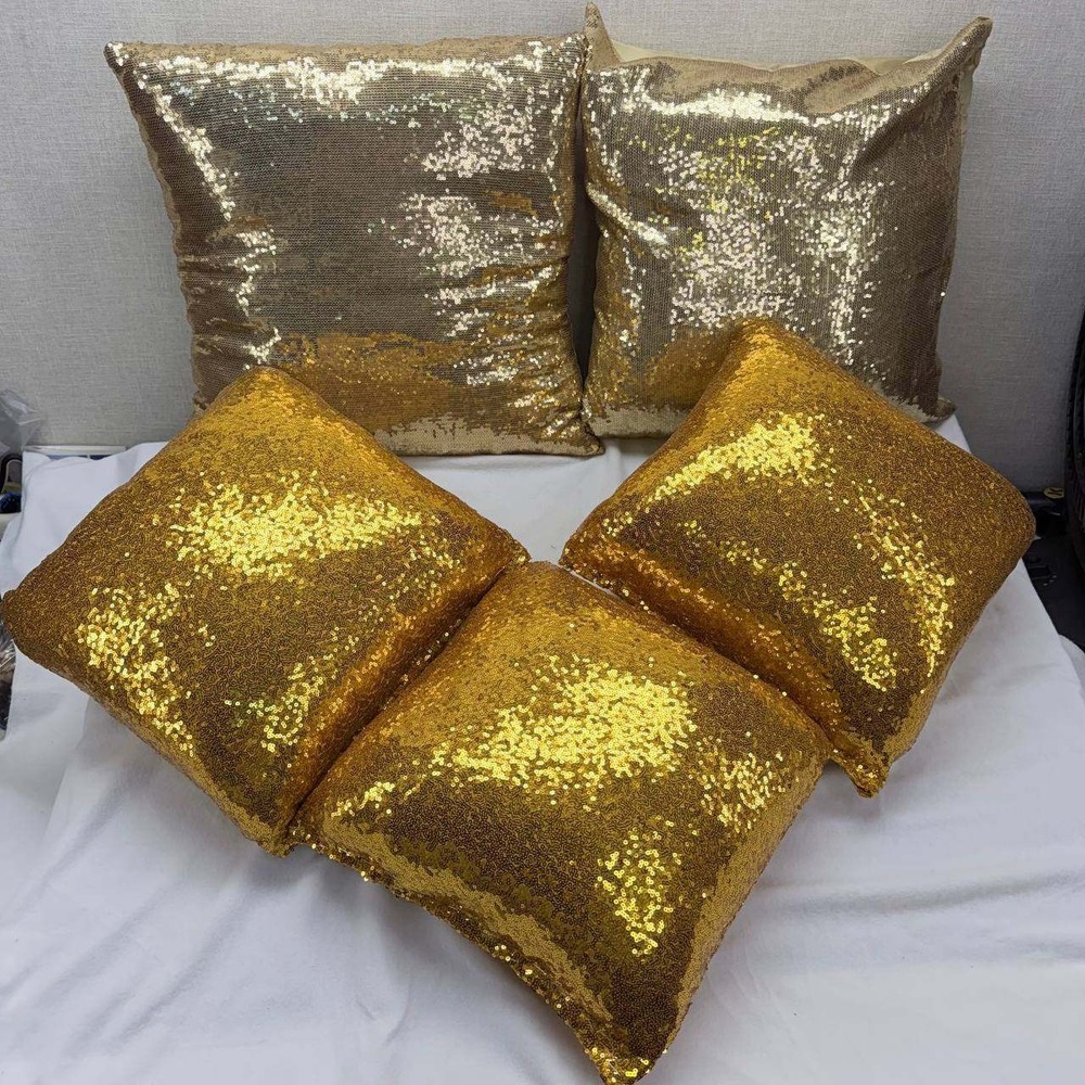 Set of 5 Gold Sequin Throw Pillows Glam Decorative Accent Cushions 17in 12in